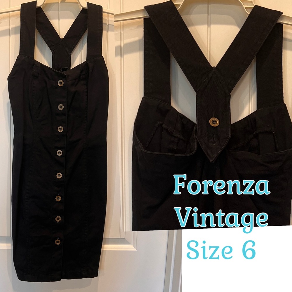 Forenza Size 6 Denim Vintage Black tone Button Up Dress